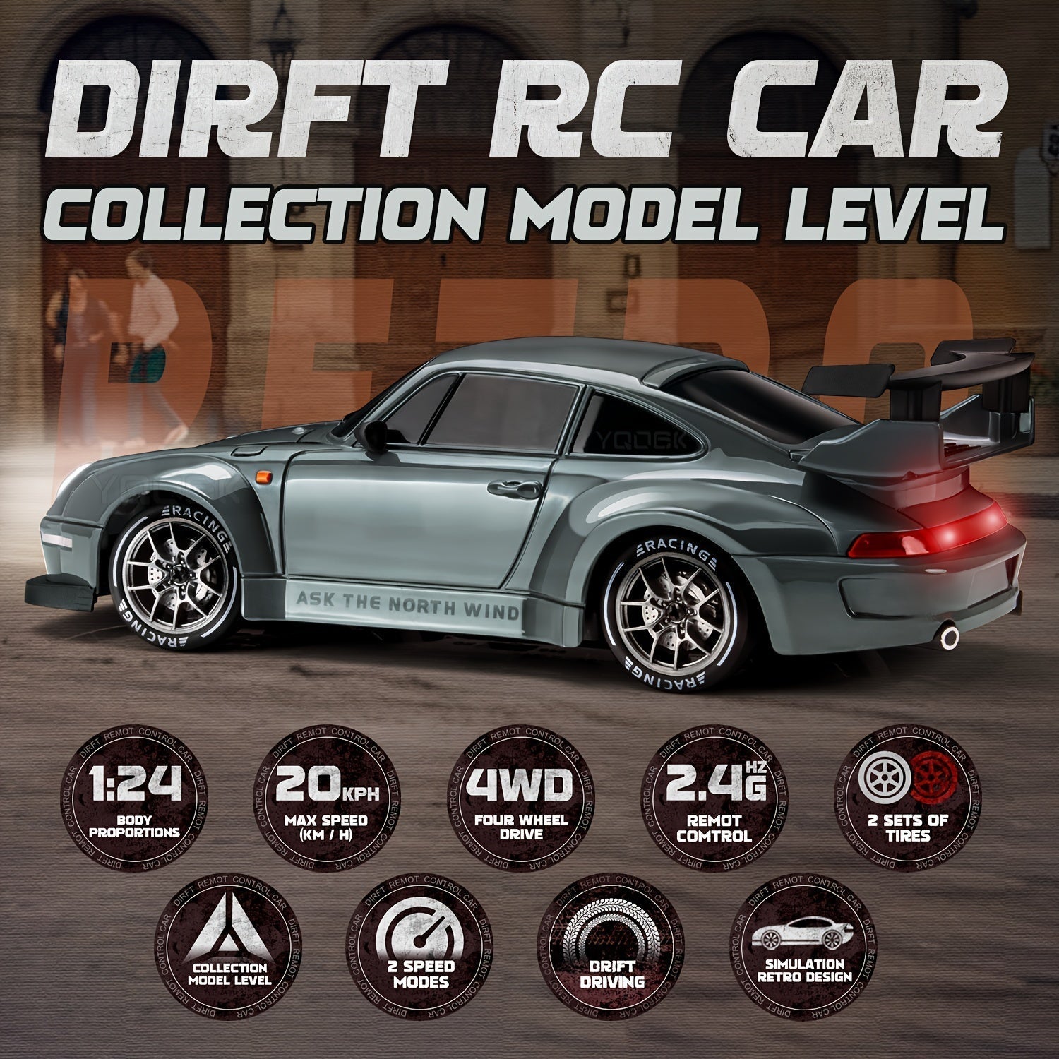 Ultimate 1:24 RC Driftcar con ruote LED – Giocattolo da corsa ricaricabile 4WD