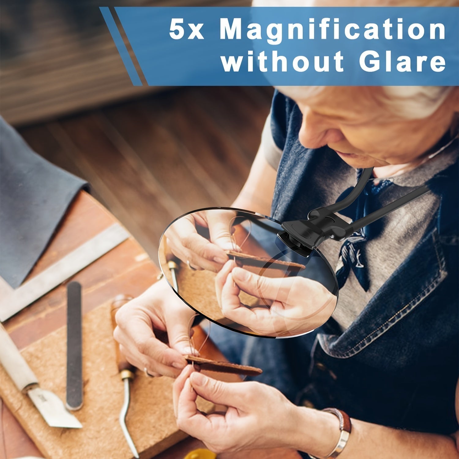 Lente d'ingrandimento Pro 5X – Ingranditore regolabile a mani libere per anziani e ipovedenti – Perfetto per leggere, cucire, fare lavori manuali e ispezioni