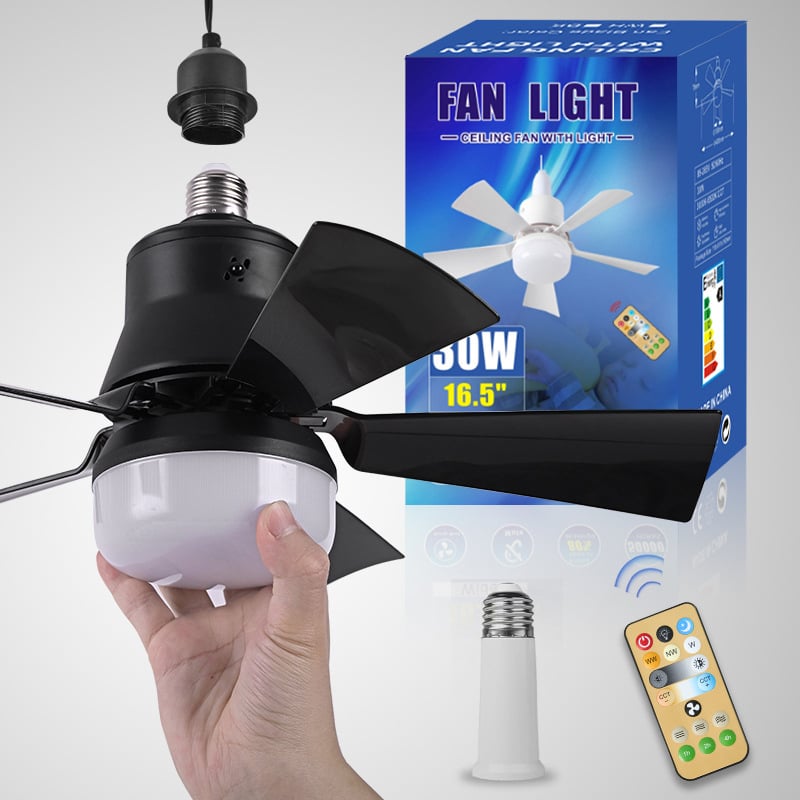 LuxeBreeze Ventilatore a Soffitto Portatile & Luce | Elegante soluzione 2-in-1 con telecomando per comfort e stile