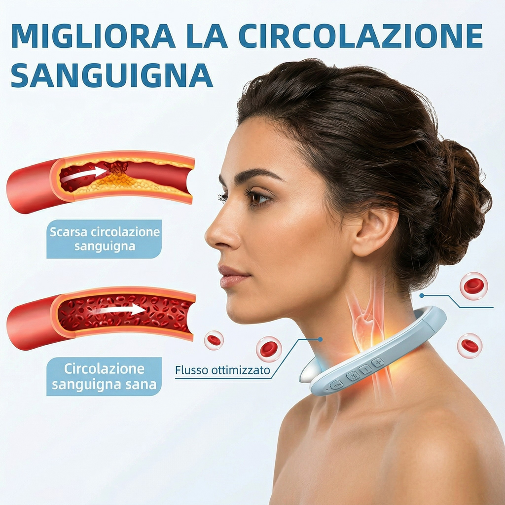 Massaggiatore Collo a Ultrasuoni Dispositivo Drenaggio Linfatico Relax Muscolare Corpo Vitalize