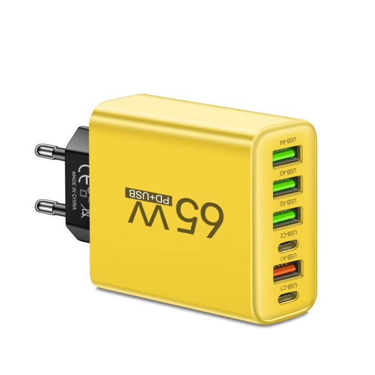 PowerMax 65W Caricatore Veloce 6-in-1 – Carica Fino a 6 Dispositivi Contemporaneamente – Ideale per Casa, Ufficio e Viaggi