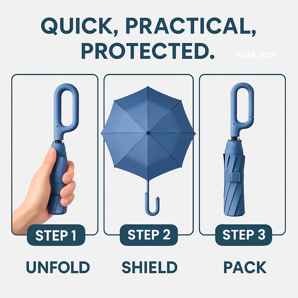 AerisGuard Ombrello Pieghevole Automatico Antivento con Manico a Fibbia per Qualsiasi Tempo