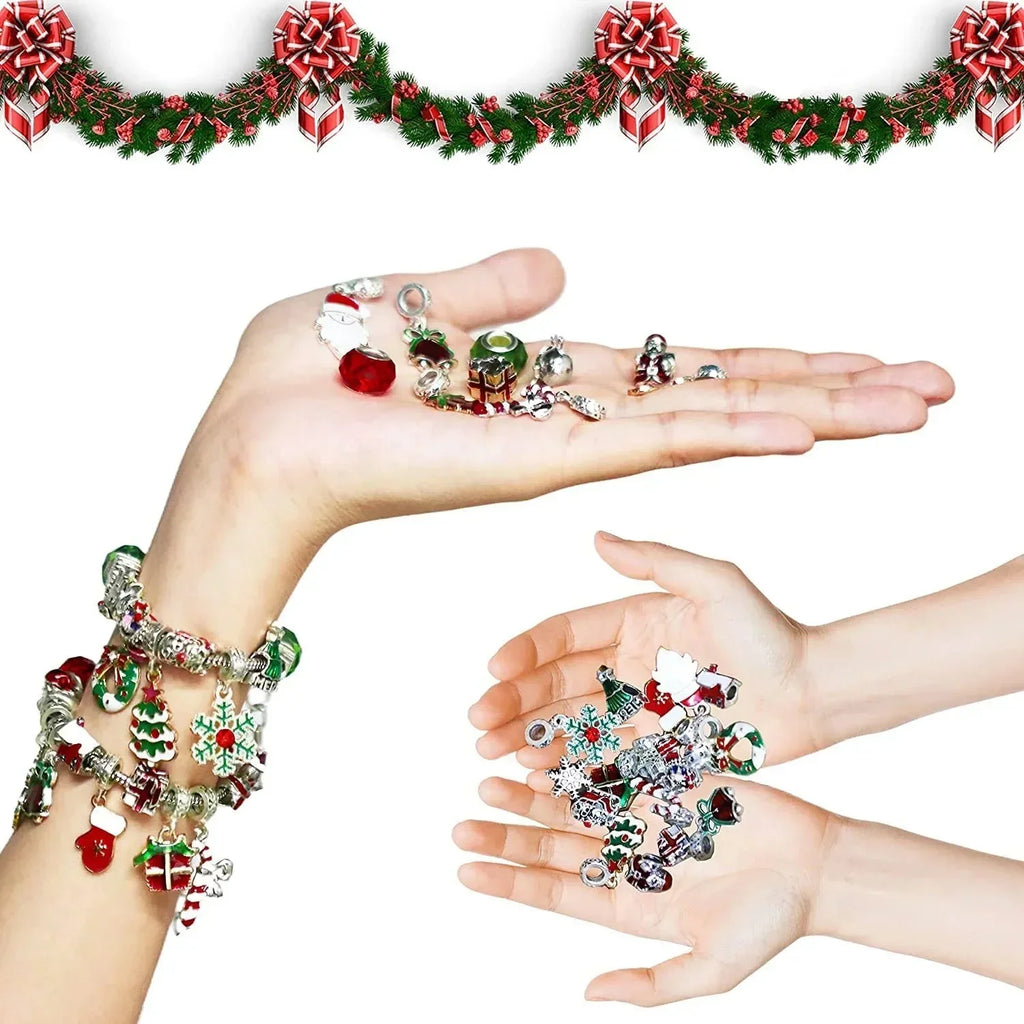 Set di gioielli dell'Avvento | Braccialetto di Natale fai-da-te con 24 ciondoli | Idea festiva per il conto alla rovescia