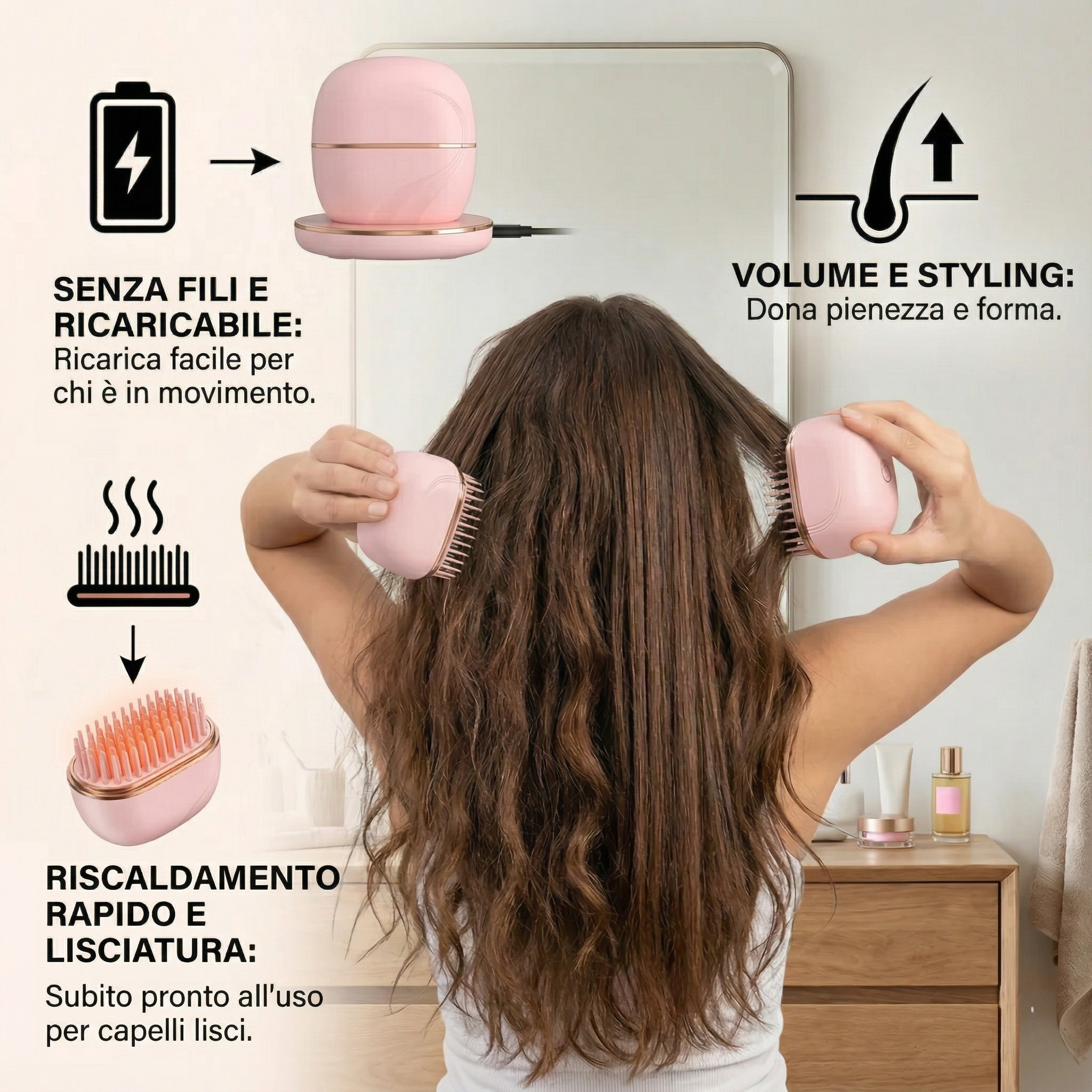 Spazzola Lisciante Senza Fili Portatile per Capelli