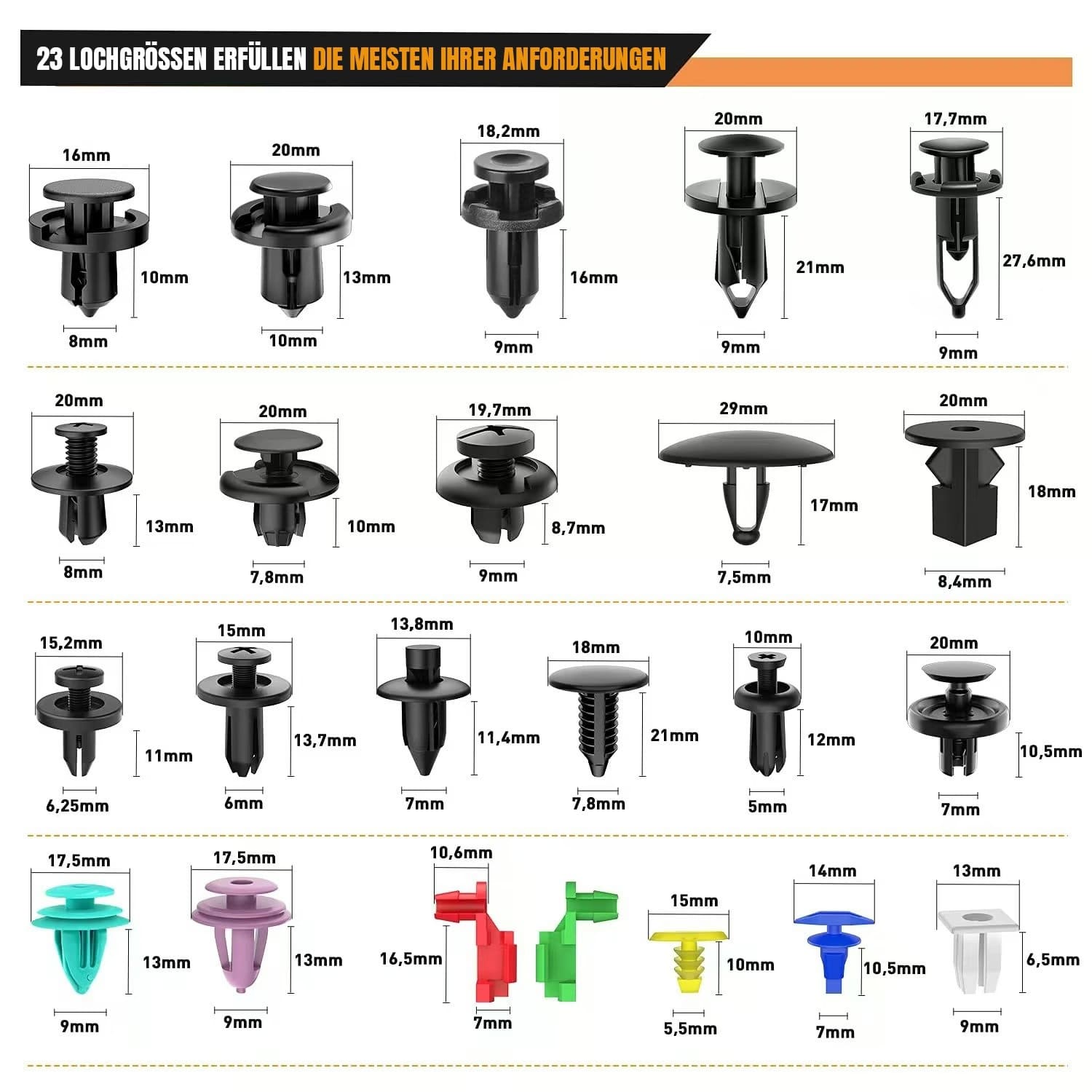 Clip di fissaggio per auto | Rivetti in plastica per auto | BefestiBox