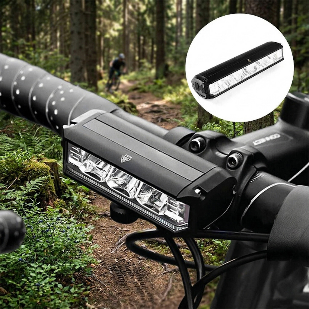 Luce Bicicletta LED Anteriore Fascio 180° USB Ricaricabile con Indicatore Batteria