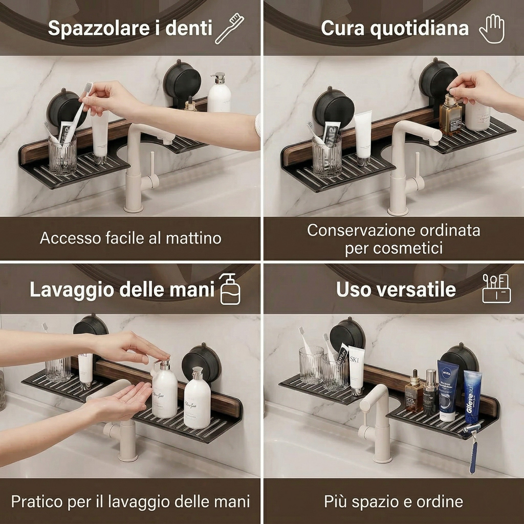 Mensola per Lavabo Bagno con Ventose Design Effetto Noce