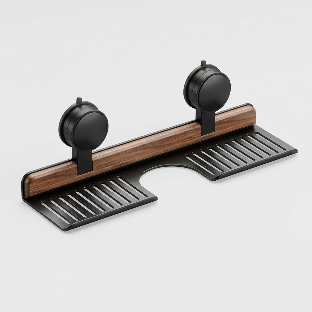 Mensola per Lavabo Bagno con Ventose Design Effetto Noce