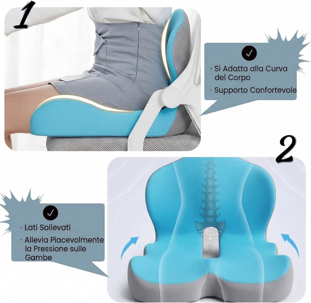 Cuscino in Memory Foam Ergonomico Supporto Seduta per Ufficio Postura e Comfort
