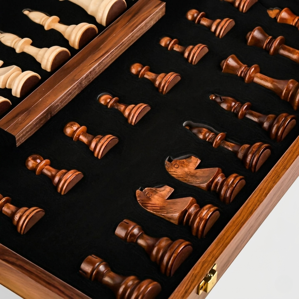 Set di Scacchi in Legno di Noce Artigianale Scacchiera Premium con Custodia Integrata