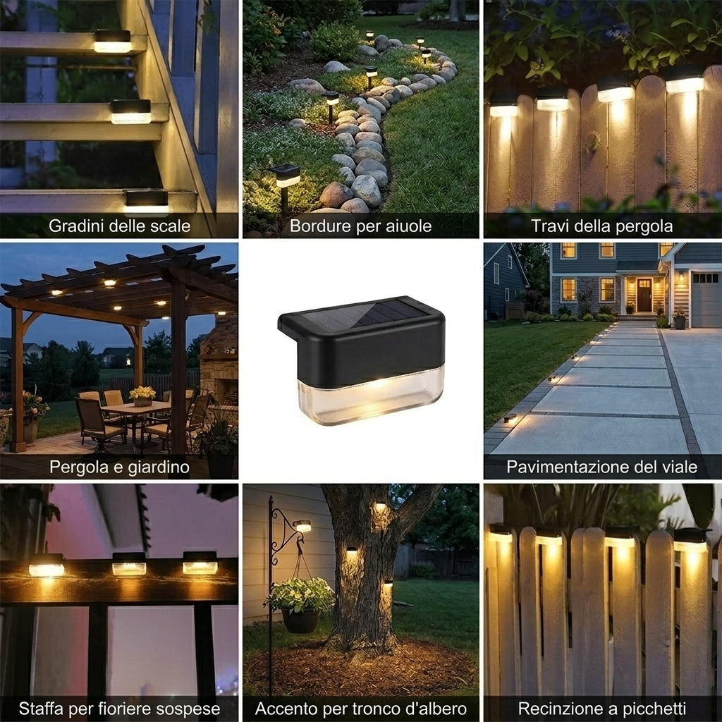 Luci Solari per Scale LED Senza Fili Autoadesive Impermeabili per Esterni Giardino