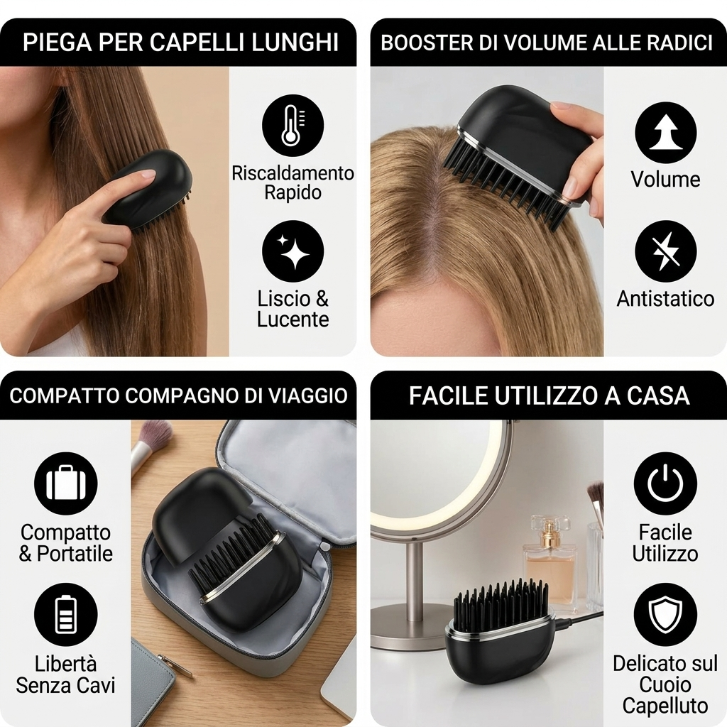 Spazzola Lisciante Senza Fili Portatile per Capelli