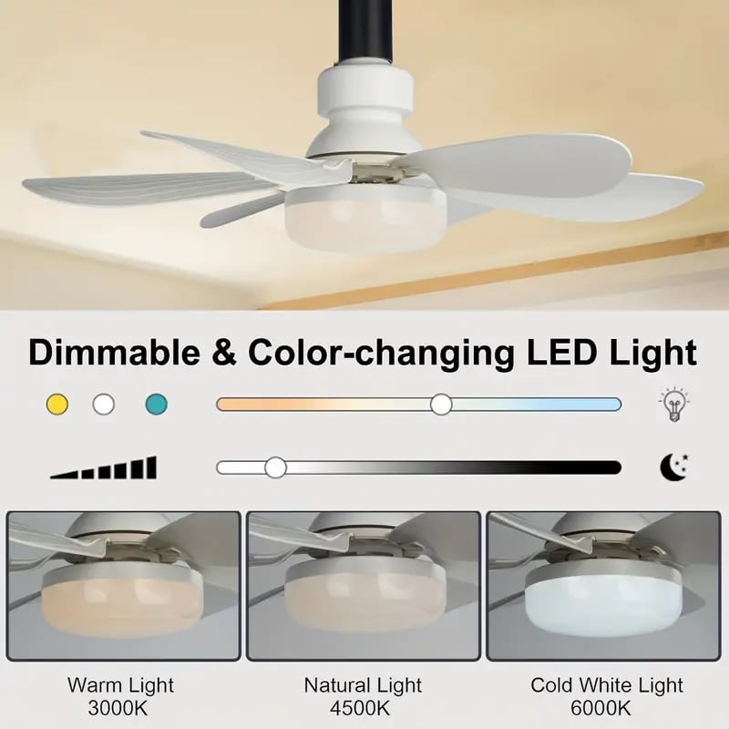 LuxeBreeze Ventilatore a Soffitto Portatile & Luce | Elegante soluzione 2-in-1 con telecomando per comfort e stile