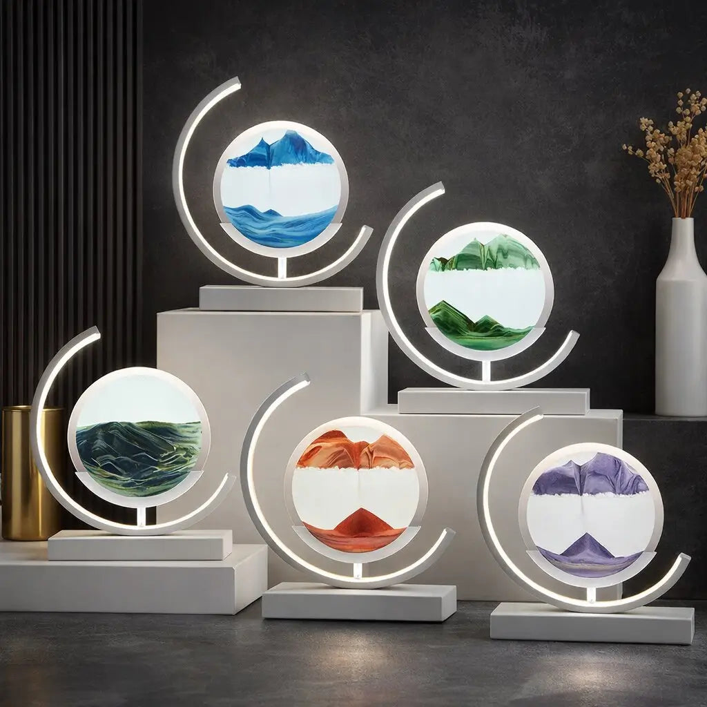 Lampada da tavolo LED Deko | Lampada di design moderna | Immagine di sabbia da girare | SandScape