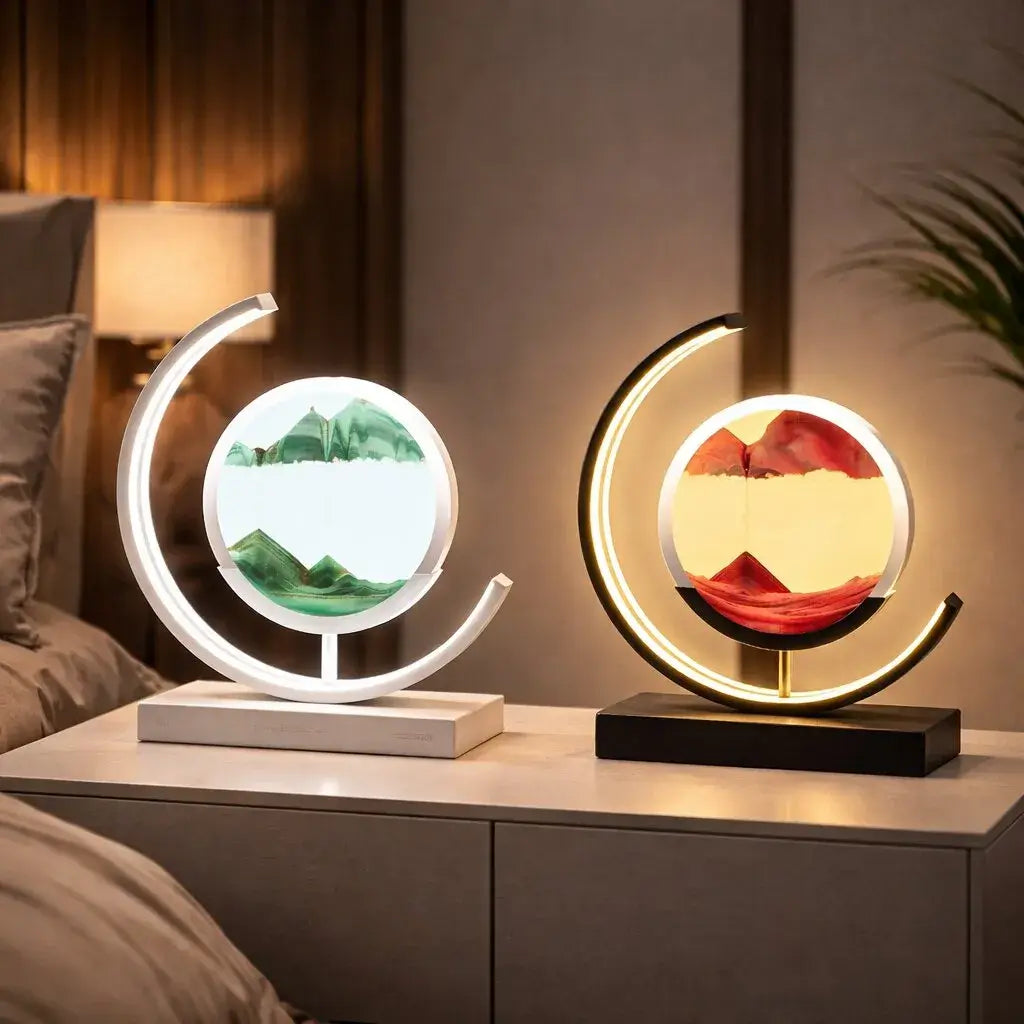 Lampada da tavolo LED Deko | Lampada di design moderna | Immagine di sabbia da girare | SandScape