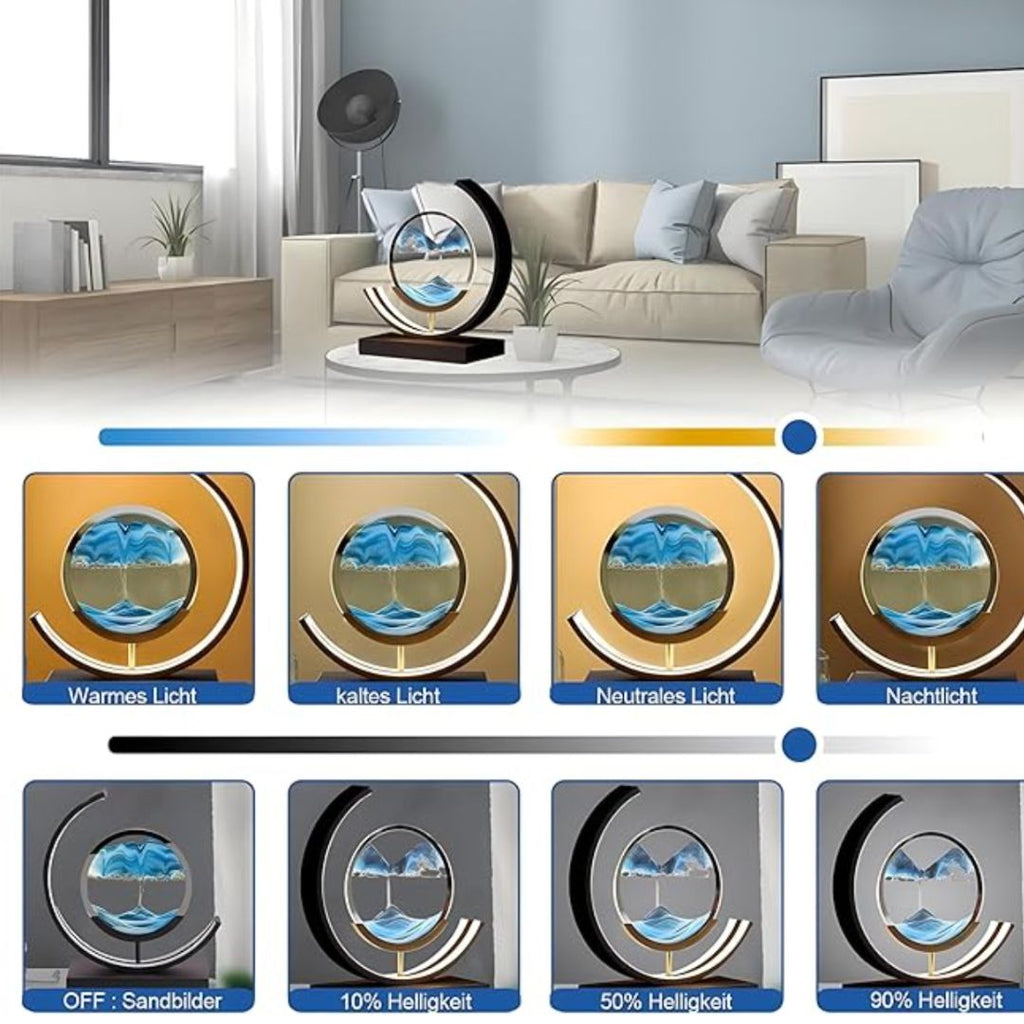 Lampada da tavolo LED Deko | Lampada di design moderna | Immagine di sabbia da girare | SandScape