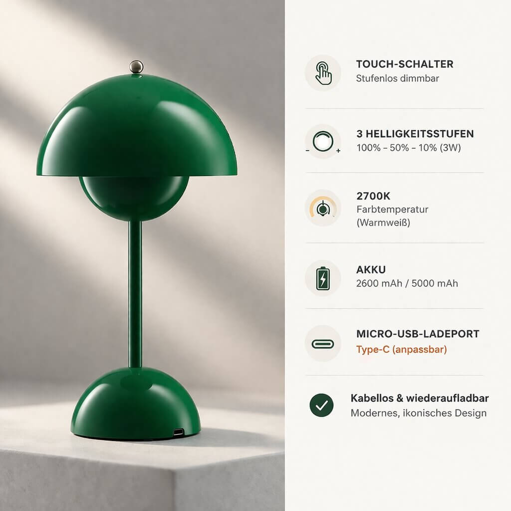 Lampada da tavolo di design | Lampada da tavolo LED | Lampada da comodino | Dimmerabile e senza fili | Lumora