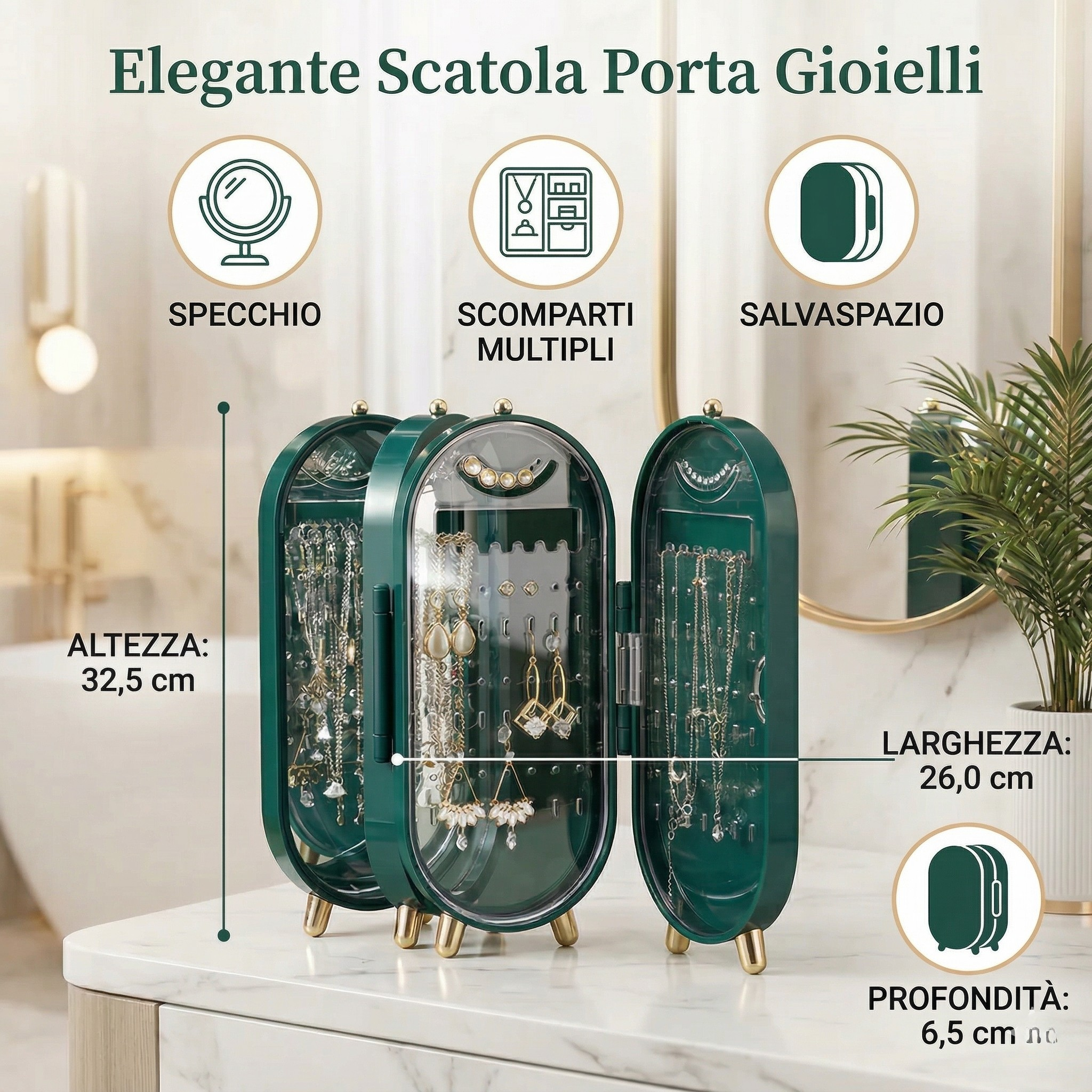 Portagioie con Specchio Organizzatore Gioielli Elegante