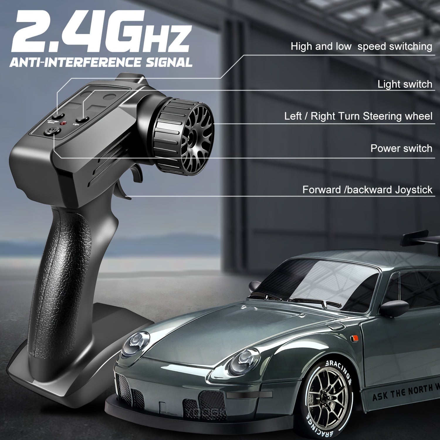 Ultimate 1:24 RC Driftcar con ruote LED – Giocattolo da corsa ricaricabile 4WD