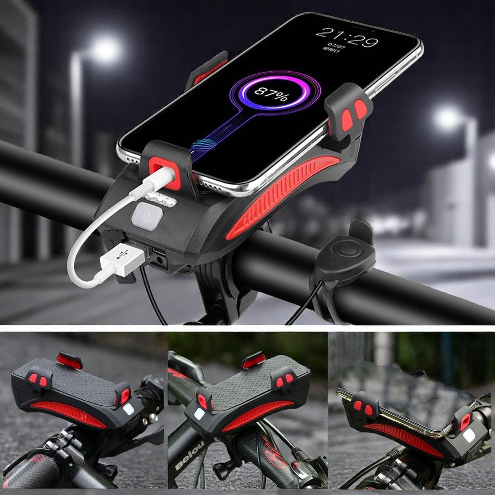 Luce per bicicletta con supporto per smartphone e powerbank | Illuminazione per bicicletta anteriore | PowerRide