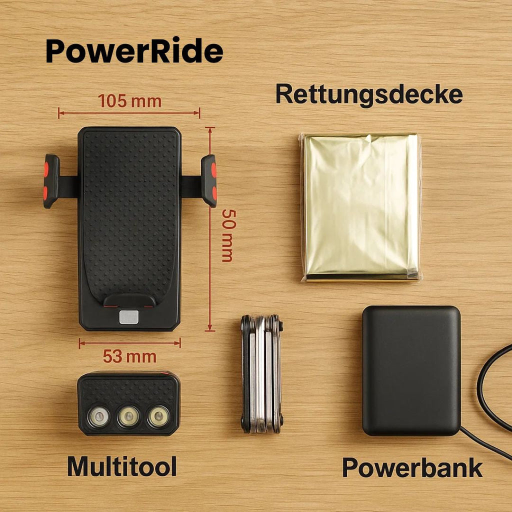 Luce per bicicletta con supporto per smartphone e powerbank | Illuminazione per bicicletta anteriore | PowerRide