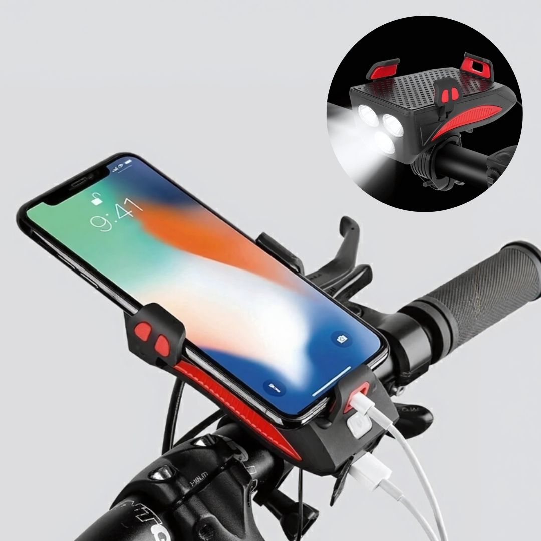 Luce per bicicletta con supporto per smartphone e powerbank | Illuminazione per bicicletta anteriore | PowerRide