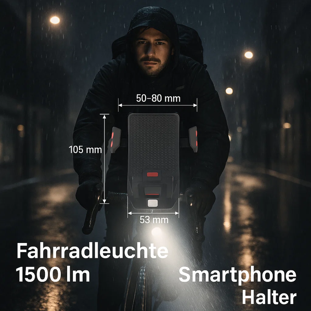 Luce per bicicletta con supporto per smartphone e powerbank | Illuminazione per bicicletta anteriore | PowerRide