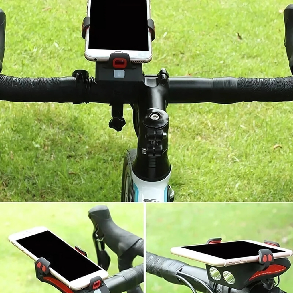 Luce per bicicletta con supporto per smartphone e powerbank | Illuminazione per bicicletta anteriore | PowerRide