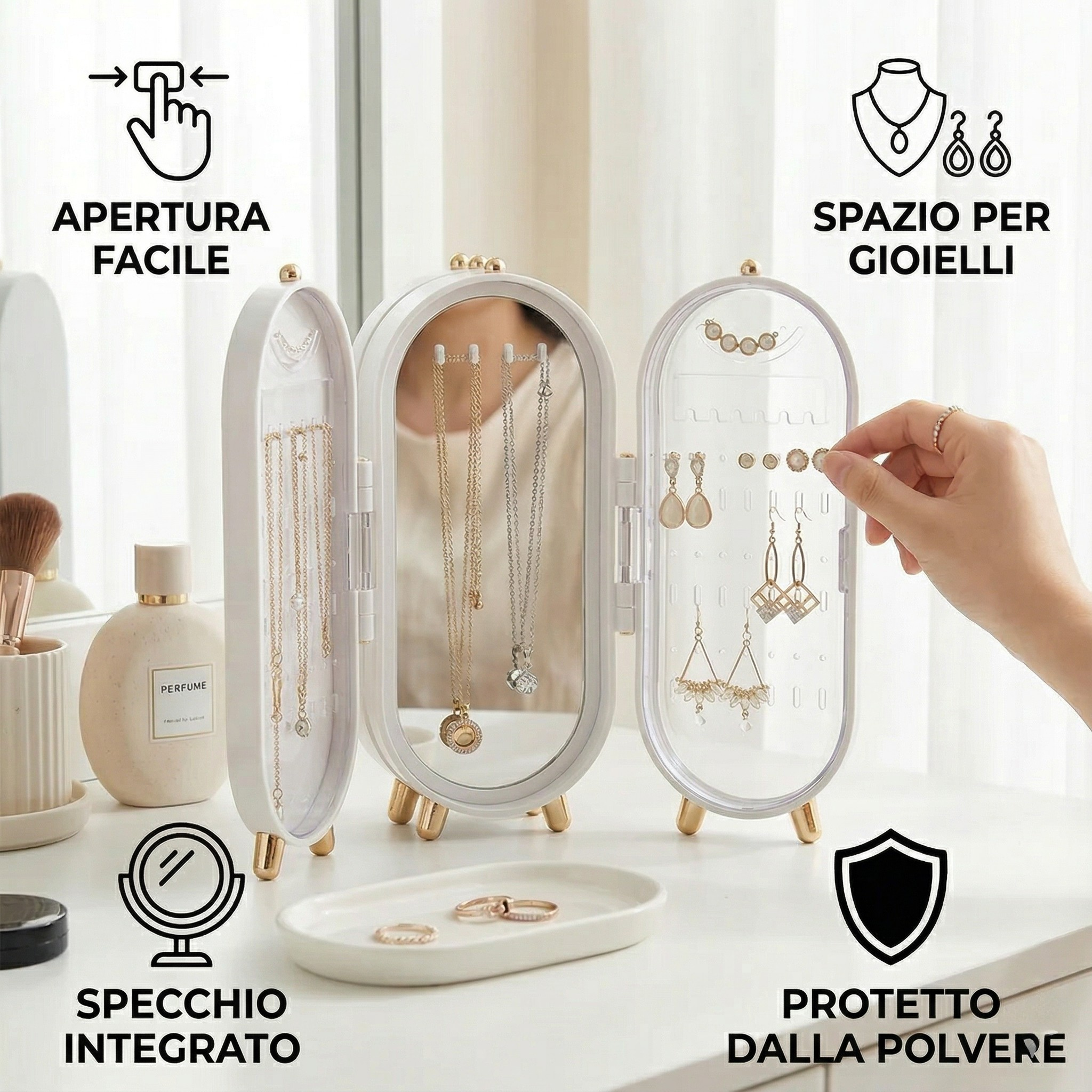 Portagioie con Specchio Organizzatore Gioielli Elegante