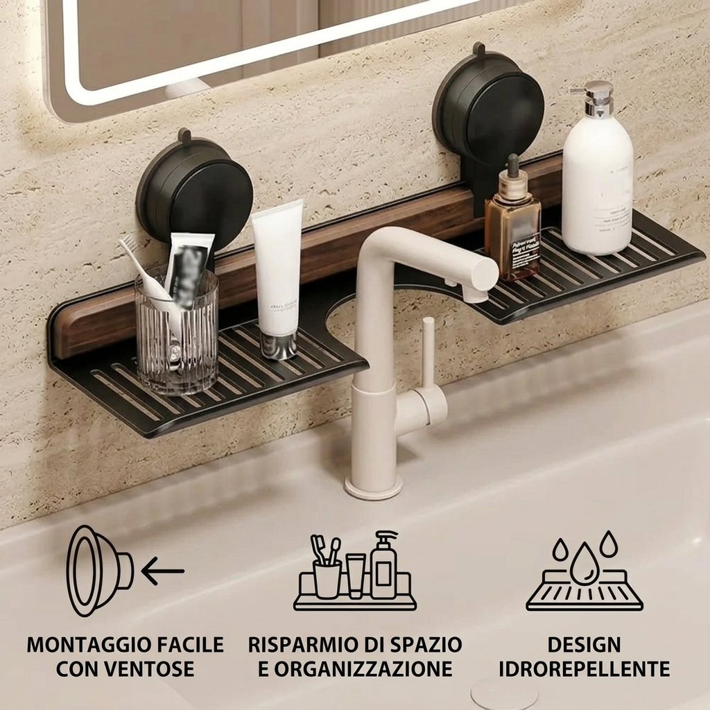 Mensola per Lavabo Bagno con Ventose Design Effetto Noce