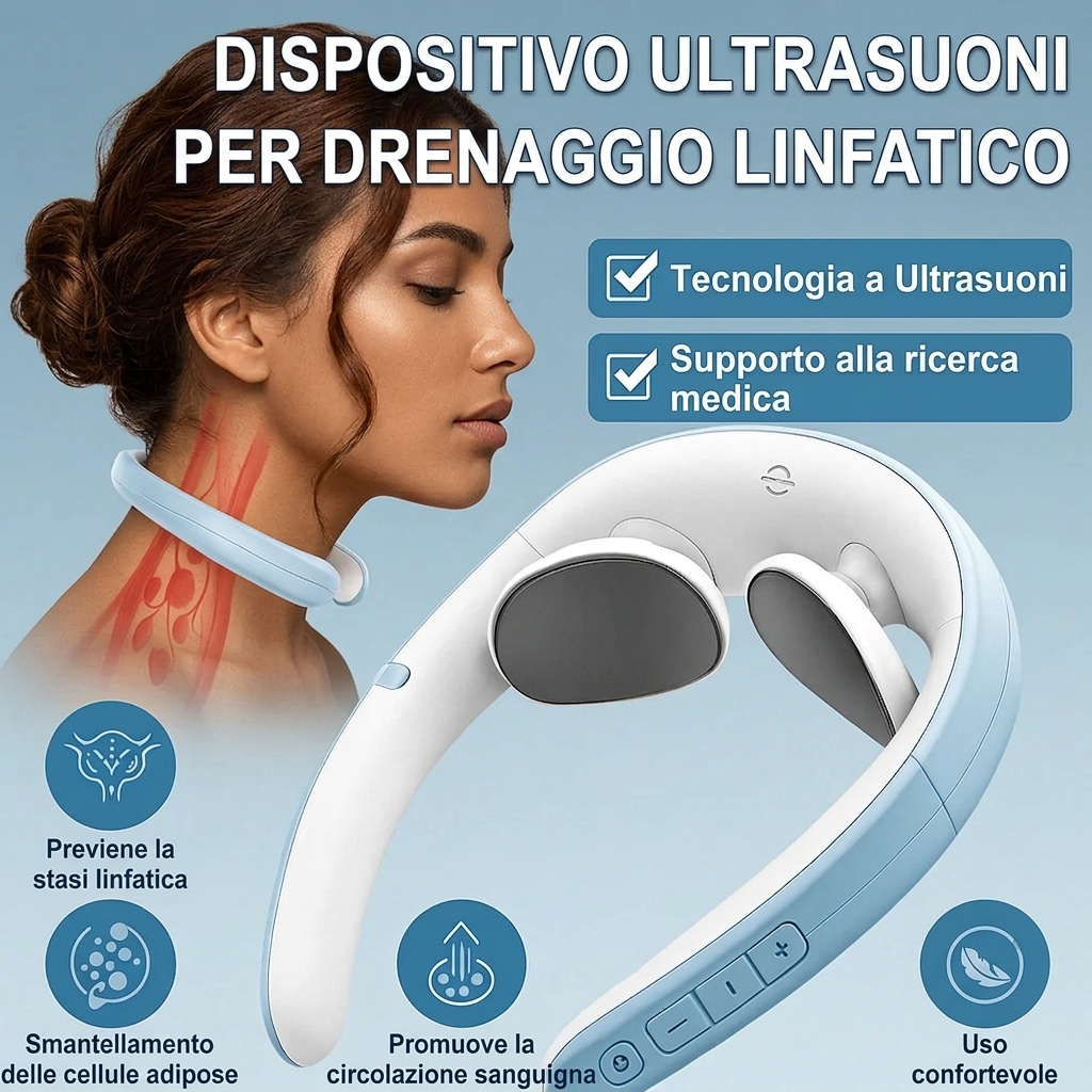 Massaggiatore Collo a Ultrasuoni Dispositivo Drenaggio Linfatico Relax Muscolare Corpo Vitalize