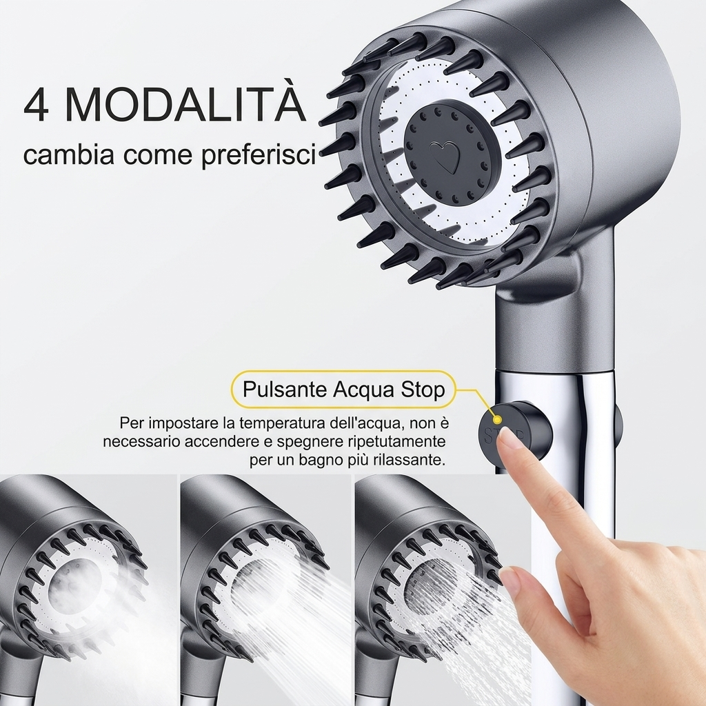 Soffione Doccia Alta Pressione Risparmio Acqua Multigetto