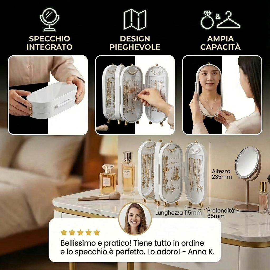 Portagioie con Specchio Organizzatore Gioielli Elegante