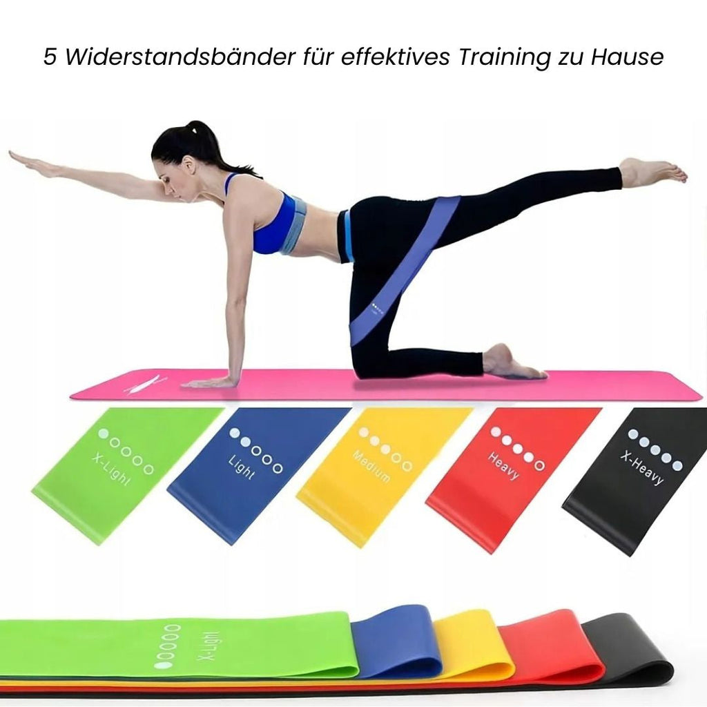Set di 5 bande elastiche fino a 25 kg | Bande di resistenza per casa | Elastici sportivi | Bandix