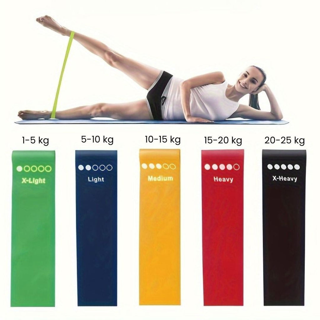 Set di 5 bande elastiche fino a 25 kg | Bande di resistenza per casa | Elastici sportivi | Bandix