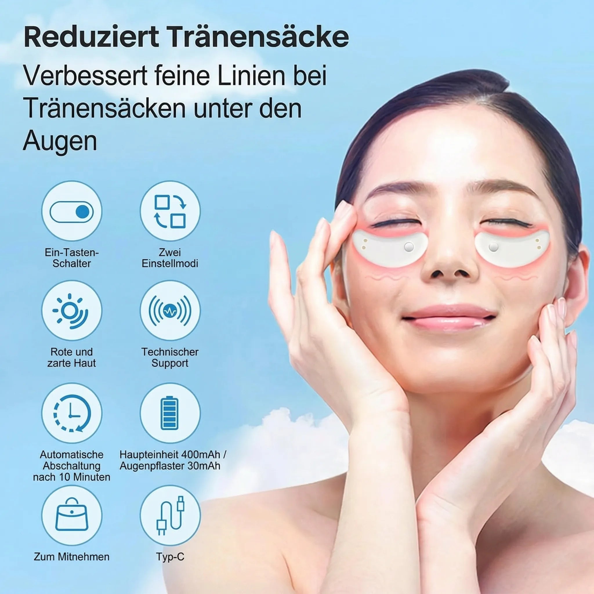 Dispositivo contro occhiaie e borse sotto gli occhi tramite terapia con luce rossa | Augenia