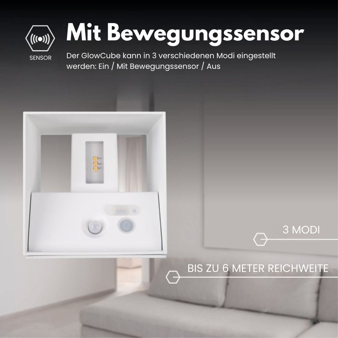 Lampada da parete senza fili per interni ed esterni | Lampada a LED con batteria e sensore | GlowCube