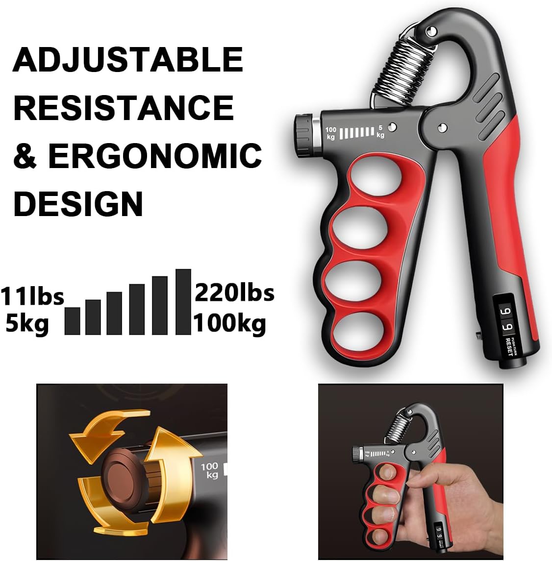 Trainer per avambracci | Trainer per le mani | Trainer di forza della presa fino a 100 kg | SteelGrip