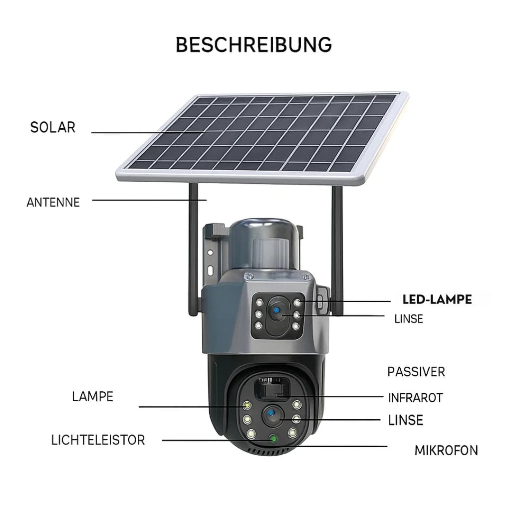 Telecamera di sorveglianza per esterni | Telecamera Wi-Fi con pannello solare | GuardVision