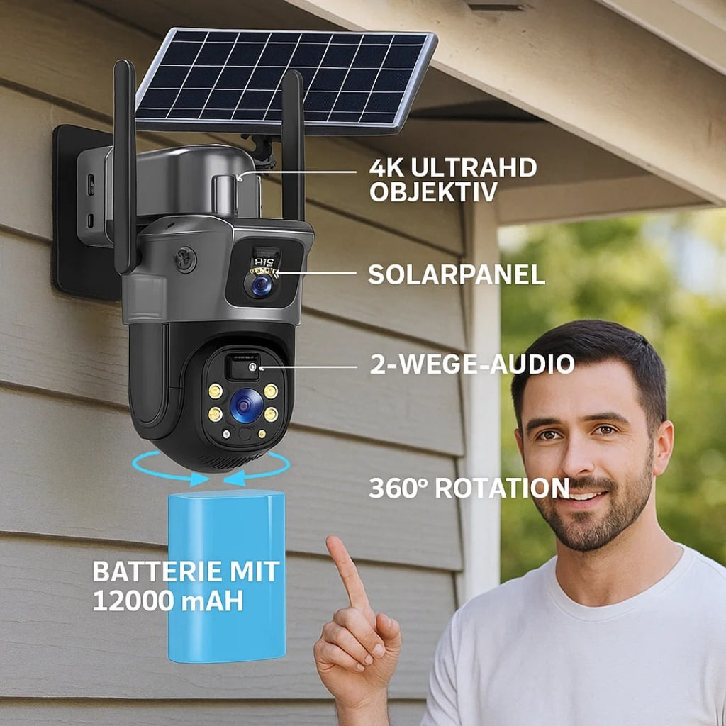Telecamera di sorveglianza per esterni | Telecamera Wi-Fi con pannello solare | GuardVision