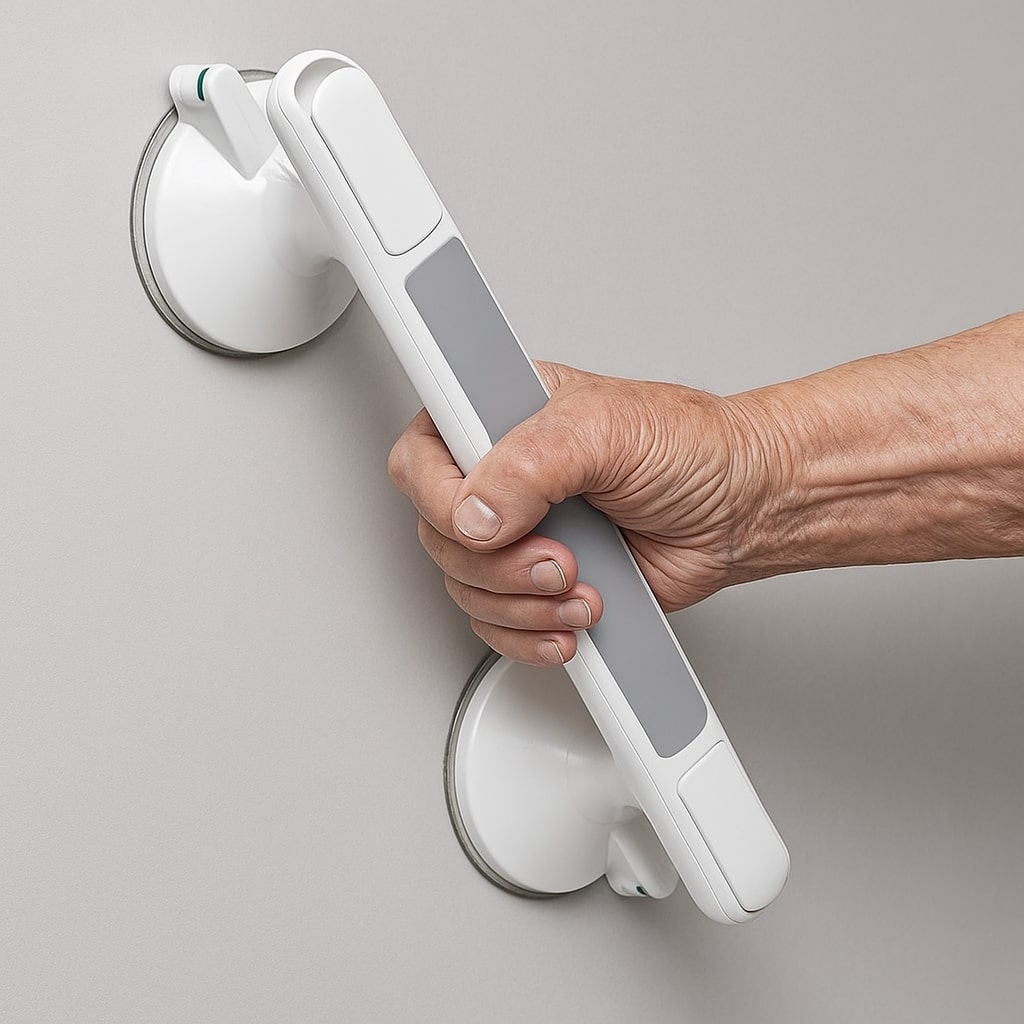 Maniglia di supporto per doccia, vasca da bagno o toilette | Maniglia a ventosa per anziani senza forare | SeniGrip