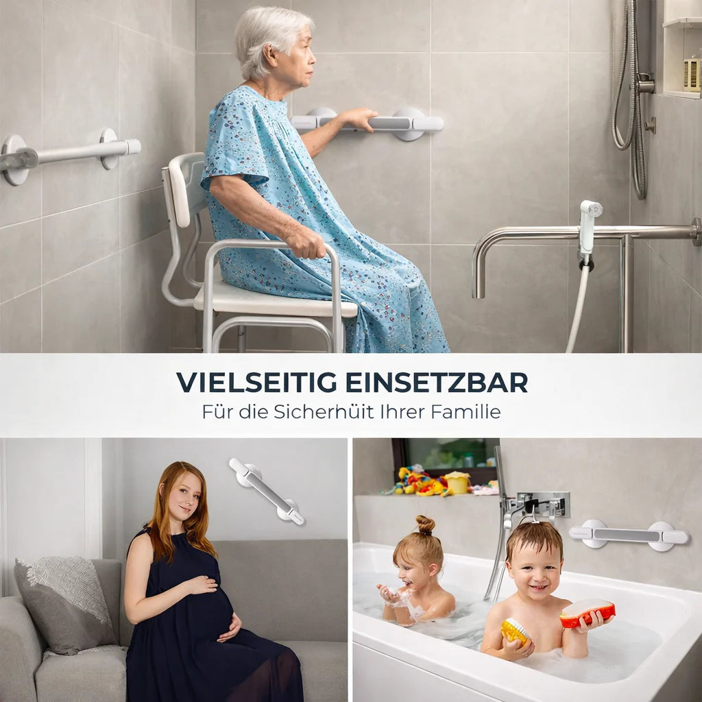 Maniglia di supporto per doccia, vasca da bagno o toilette | Maniglia a ventosa per anziani senza forare | SeniGrip