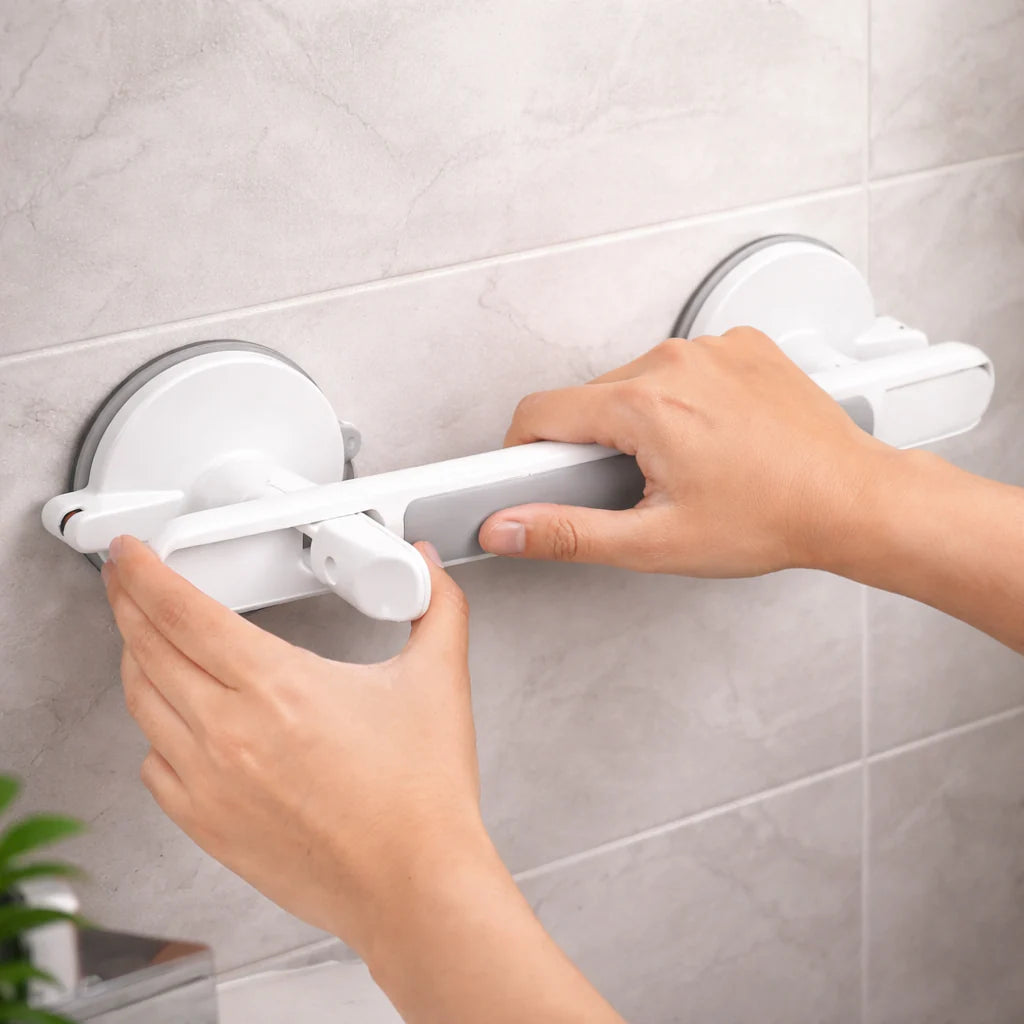 Maniglia di supporto per doccia, vasca da bagno o toilette | Maniglia a ventosa per anziani senza forare | SeniGrip