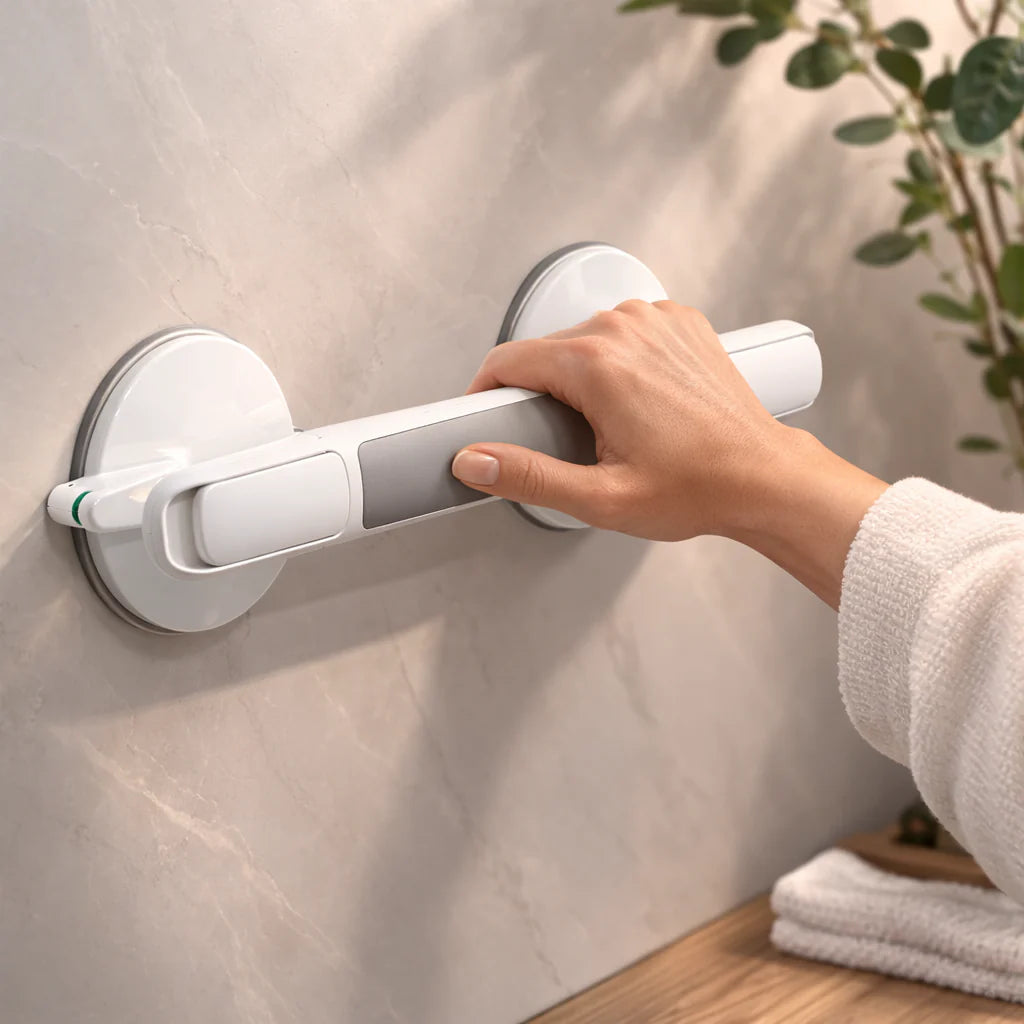 Maniglia di supporto per doccia, vasca da bagno o toilette | Maniglia a ventosa per anziani senza forare | SeniGrip