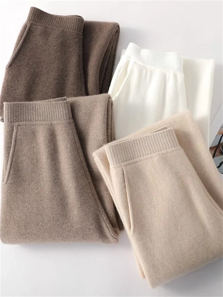 Pantaloni in Cashmere a Vita Alta Elara per Uso Quotidiano