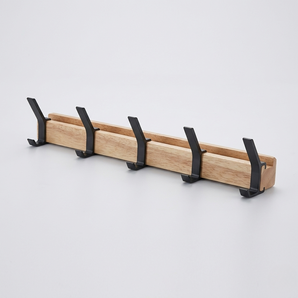 Appendiabiti da Parete Legno Metallo Ganci Doppi Moderno