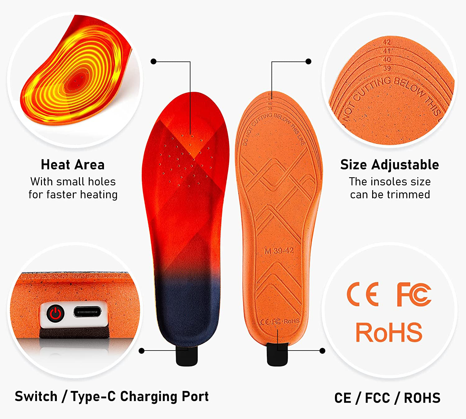 Sole riscaldati con calore wireless ricaricabile