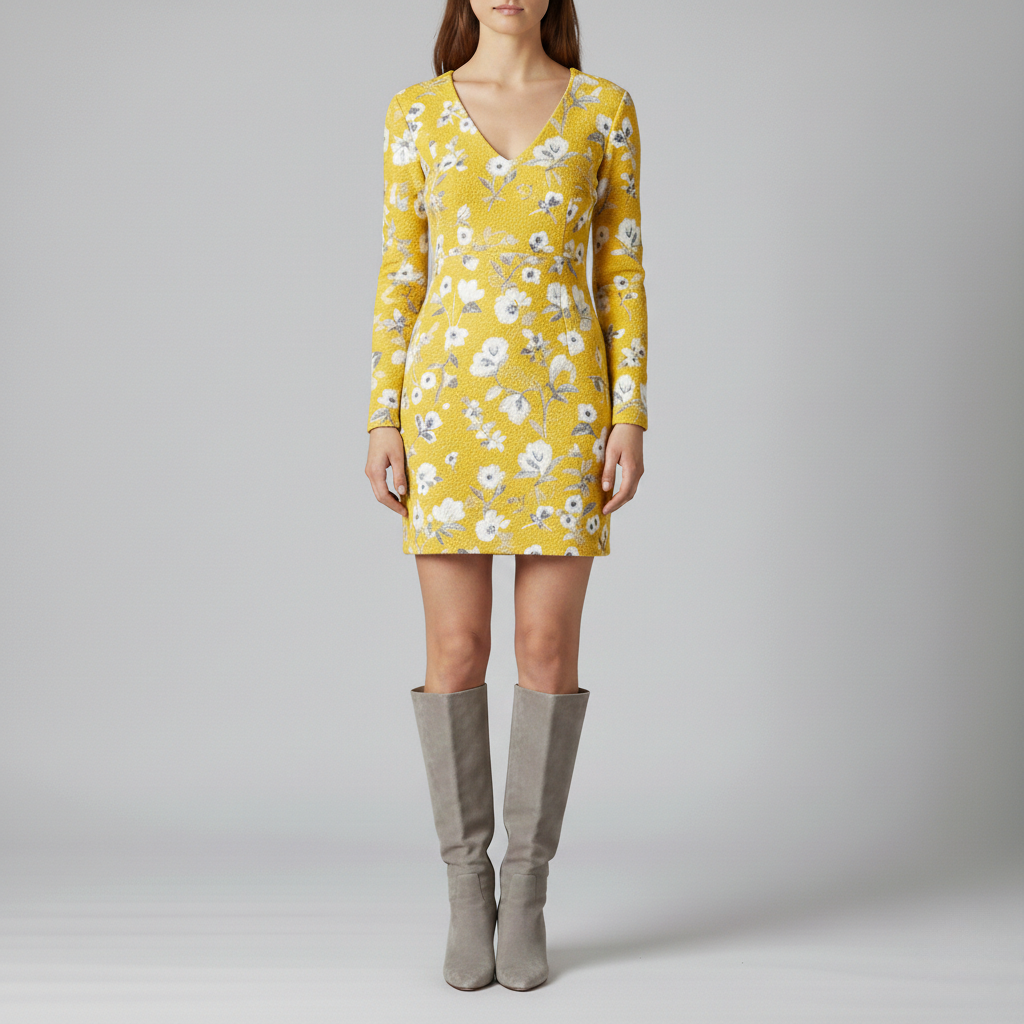 Abito Mini Invernale V Collo Floreale