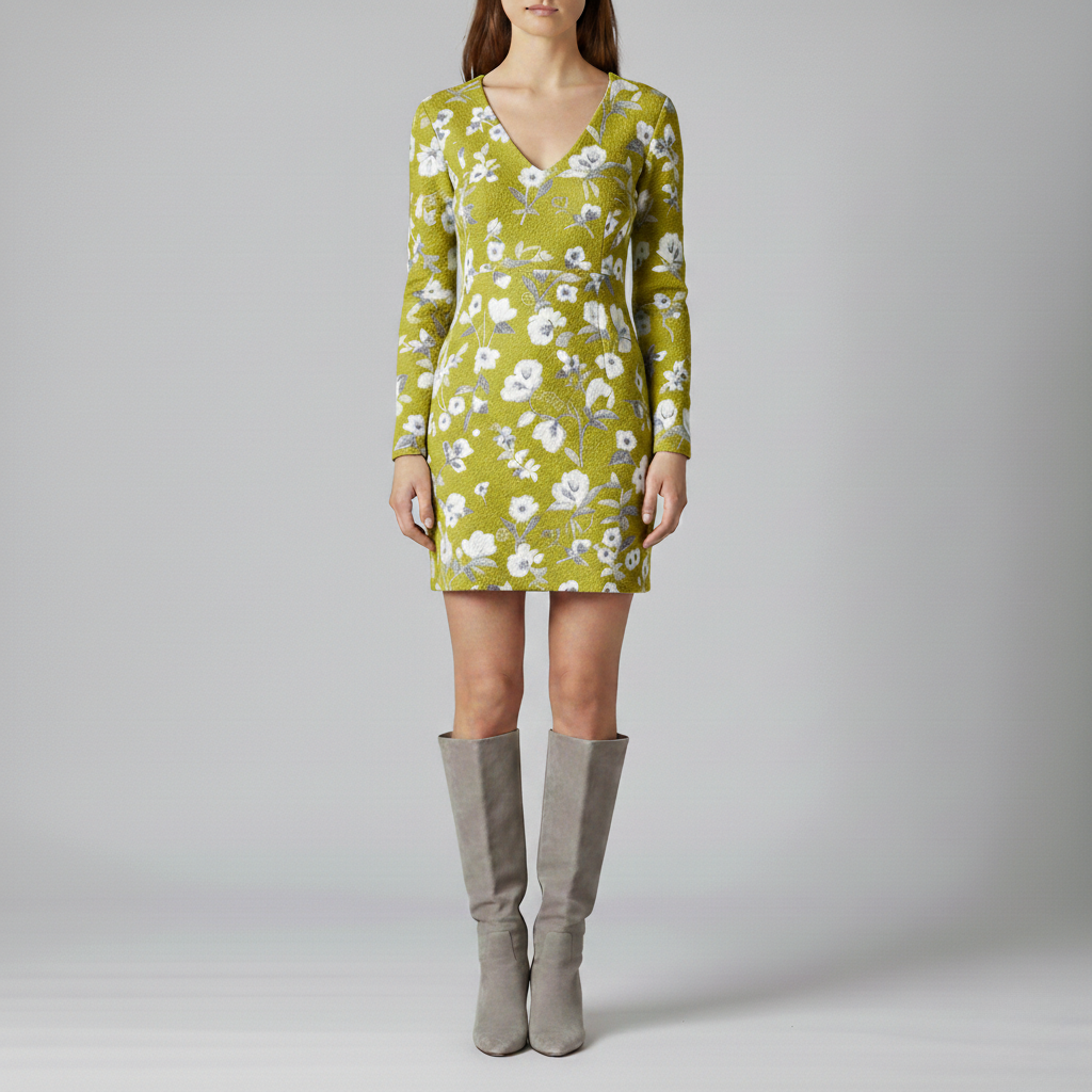 Abito Mini Invernale V Collo Floreale