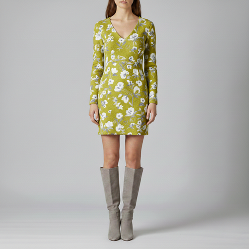 Abito Mini Invernale V Collo Floreale